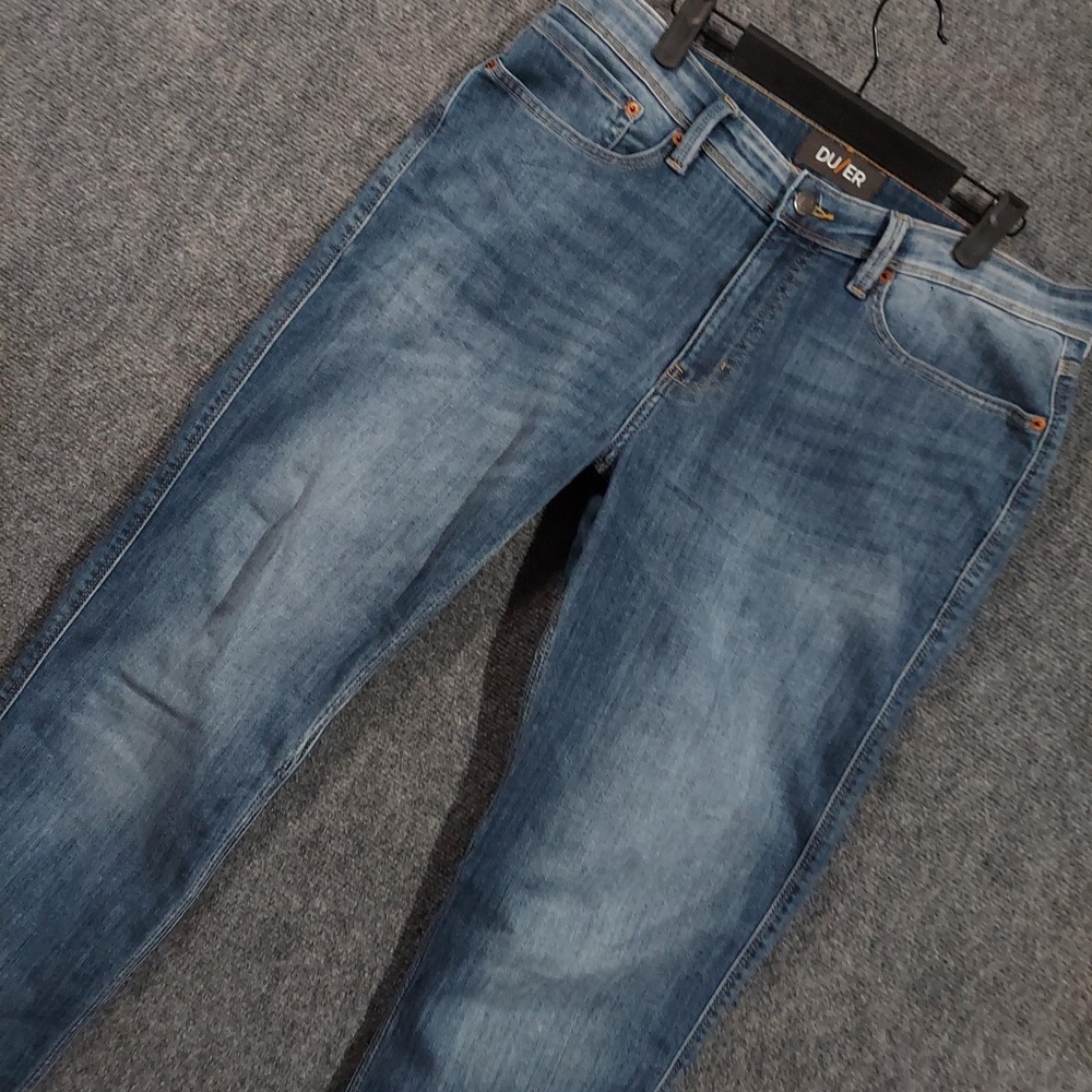 DU/ER L2X Slim Fit Jeans Mens 34x30 Blue Medium Wash Stretch Denim Tapered